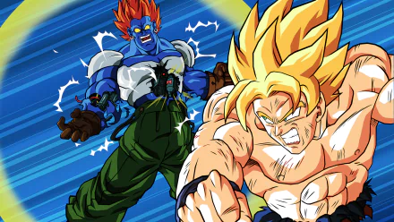 HD PC desktop wallpaper featuring Goku and Android 13 from Dragon Ball Z, showcasing dynamic anime action and vibrant colors in Dragon Ball style.