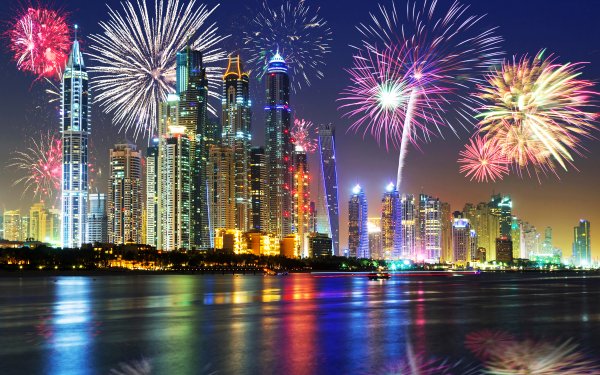 Photography Fireworks Dubai Cityscape Night Building Colorful HD Wallpaper | Background Image