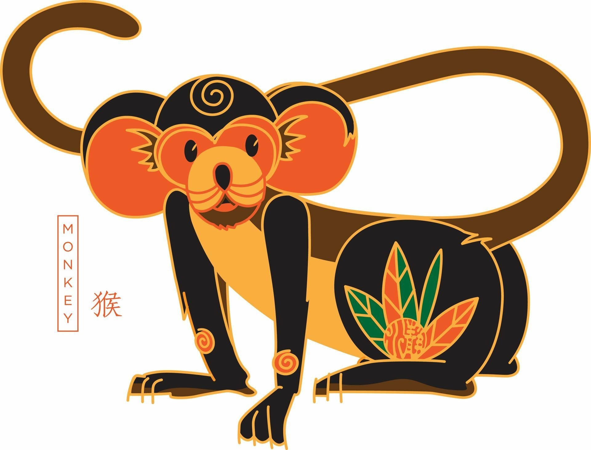 HD PC desktop wallpaper featuring a stylized monkey illustration celebrating Chinese New Year with vibrant colors and festive design elements.