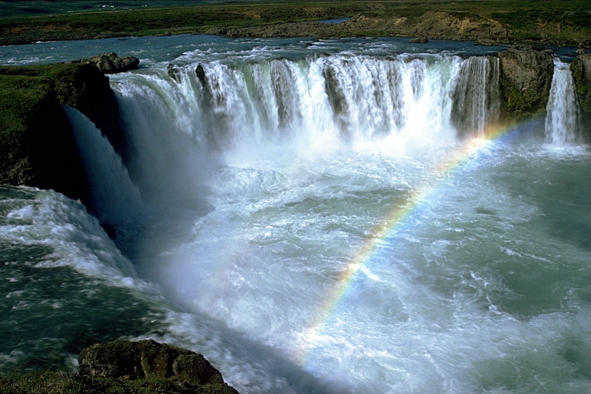 Download Waterfall Rainbow Nature Goðafoss HD Wallpaper