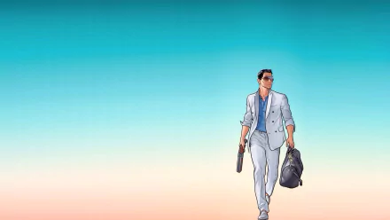 HD PC desktop wallpaper featuring a stylized character from the TV show Archer against a gradient sky background.