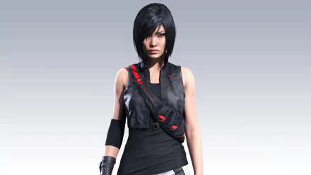 HD desktop wallpaper featuring Faith Connors from the Mirror's Edge video game, specifically from Mirror's Edge Catalyst. She stands confidently against a gradient background.