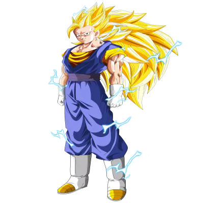 HD desktop wallpaper of Vegetto from Dragon Ball Super, showcasing the character with golden hair and electric energy, set against a plain background.