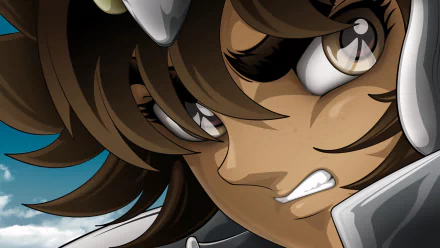 Close-up of Pegasus Seiya from the anime Saint Seiya, showcasing his determined expression. This vibrant HD image serves as an engaging desktop wallpaper.