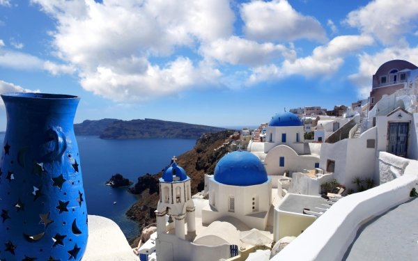 Man Made Santorini Towns Greece House Dome Ocean HD Wallpaper | Background Image