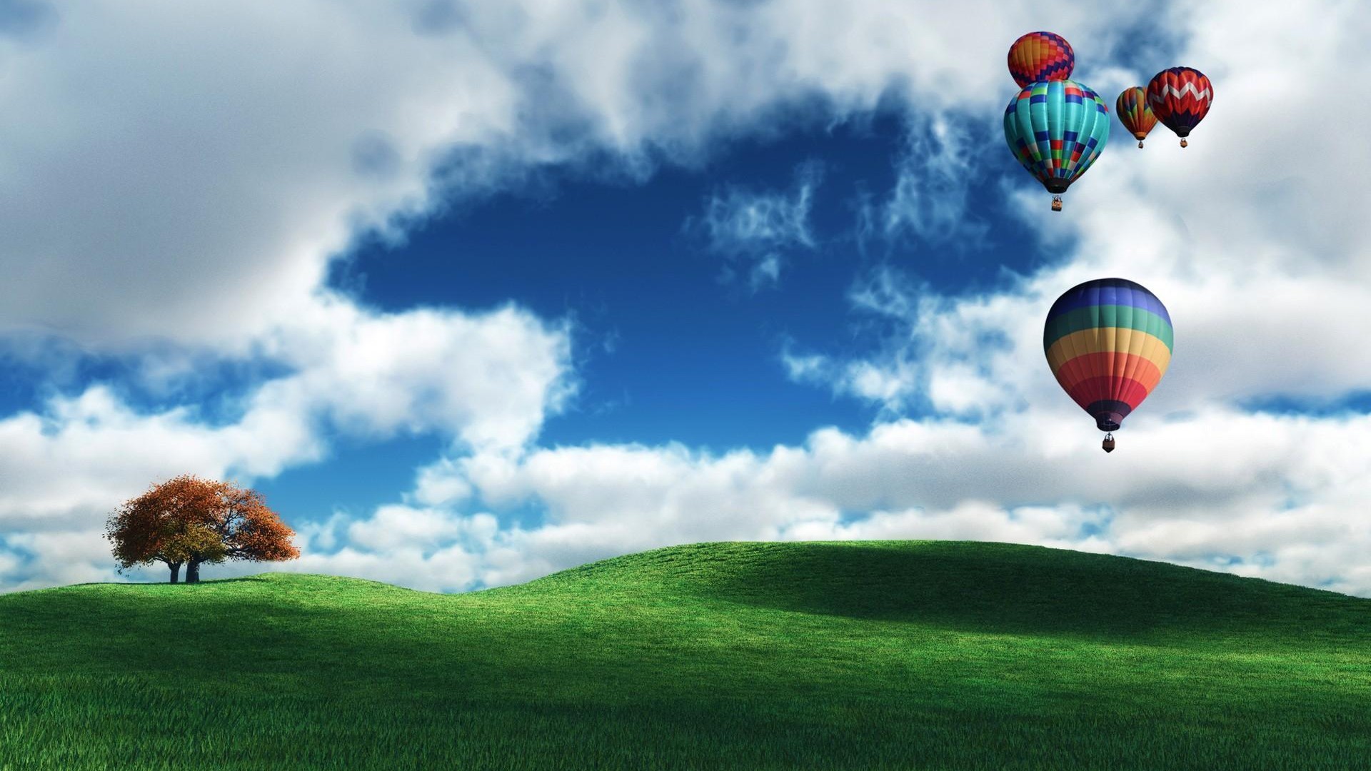 Download Lonely Tree Green Field Balloon Vehicle Hot Air Balloon HD ...