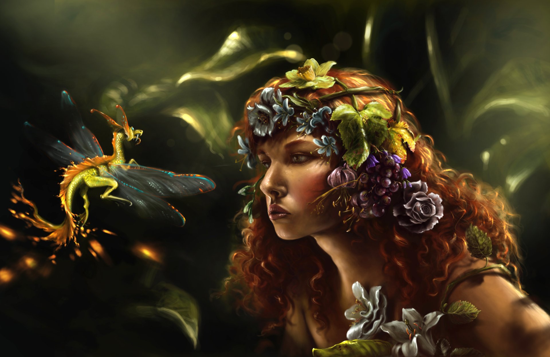 Download Dragon Headband Redhead Hair Flower Fantasy Fairy 8k Ultra HD ...