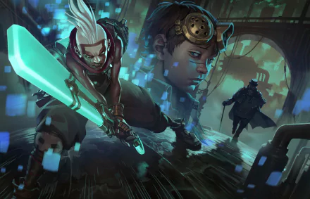 HD wallpaper featuring Ekko from League of Legends, showcasing dynamic action with a glowing sword and a dramatic background, capturing the game's vibrant and immersive world.