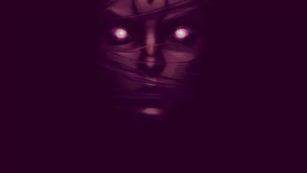 Close-up of a mysterious purple face with glowing eyes from the video game Dreamfall Chapters, featured as an HD PC desktop wallpaper and background.