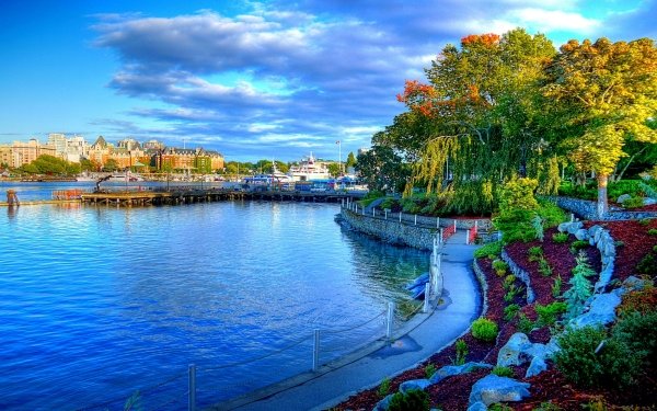 Man Made Town Towns House Lake Tree Flower Canada HDR HD Wallpaper | Background Image