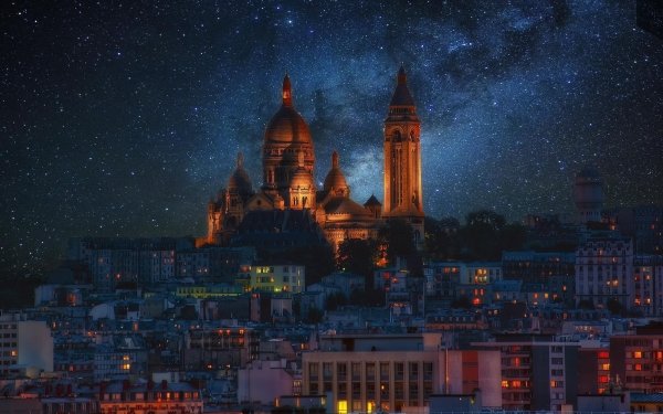Religieux Sacré-Cœur Basiliques Monument Basilica Paris France Cityscape Nuit Etoiles Fond d'écran HD | Image
