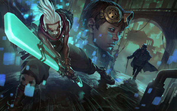 HD wallpaper featuring Ekko from League of Legends, showcasing dynamic action with a glowing sword and a dramatic background, capturing the game's vibrant and immersive world.