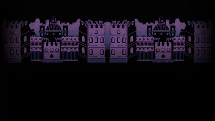 A vibrant HD desktop wallpaper depicting a stylized cityscape inspired by the video game Undertale, featuring intricate castle-like buildings in shades of purple against a dark background.