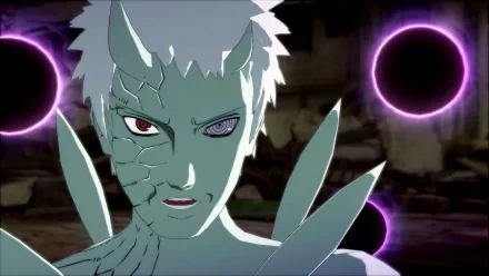 Obito Uchiha from Naruto Shippuden: Ultimate Ninja Storm 4 features in this HD PC desktop wallpaper, showcasing his intense expression and signature look.