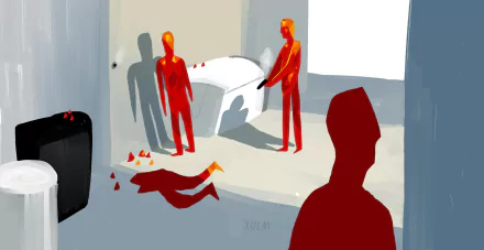 HD wallpaper of SUPERHOT video game featuring stylized red figures in a minimalistic, abstract environment.