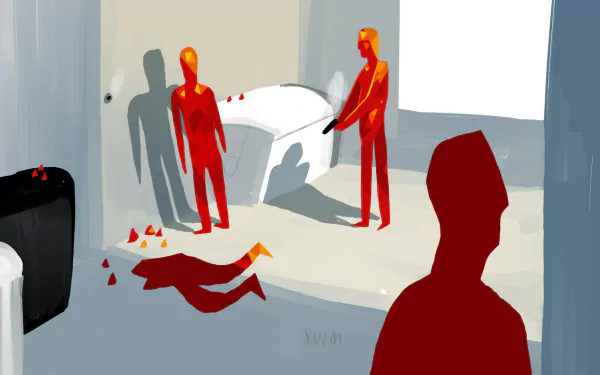 HD wallpaper of SUPERHOT video game featuring stylized red figures in a minimalistic, abstract environment.
