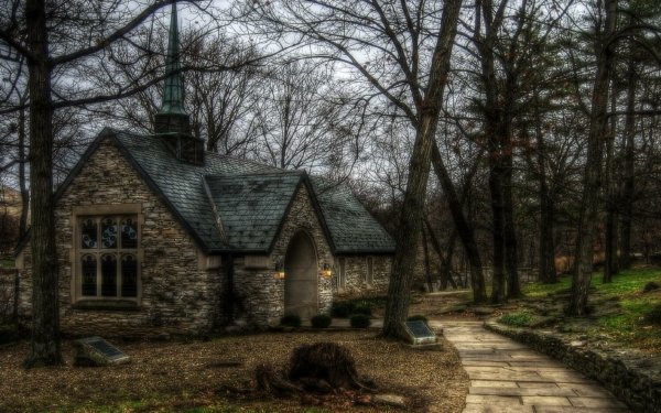 Religious Chapel Church Wood Forest Tree Walkway HDR HD Wallpaper | Background Image