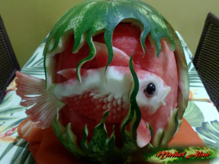 carving fish food watermelon HD Desktop Wallpaper | Background Image