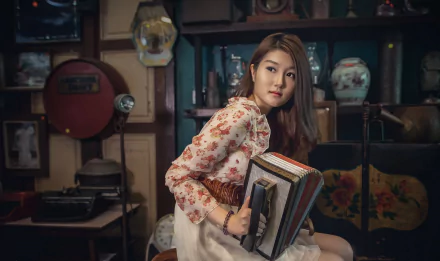 accordion instrument brunette oriental music woman HD Desktop Wallpaper | Background Image