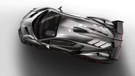 A sleek Lamborghini Veneno showcased from above, highlighting its aerodynamic design and striking silver finish, set against a minimalist background. Ideal for a 4K Ultra HD desktop wallpaper.