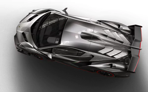 A sleek Lamborghini Veneno showcased from above, highlighting its aerodynamic design and striking silver finish, set against a minimalist background. Ideal for a 4K Ultra HD desktop wallpaper.