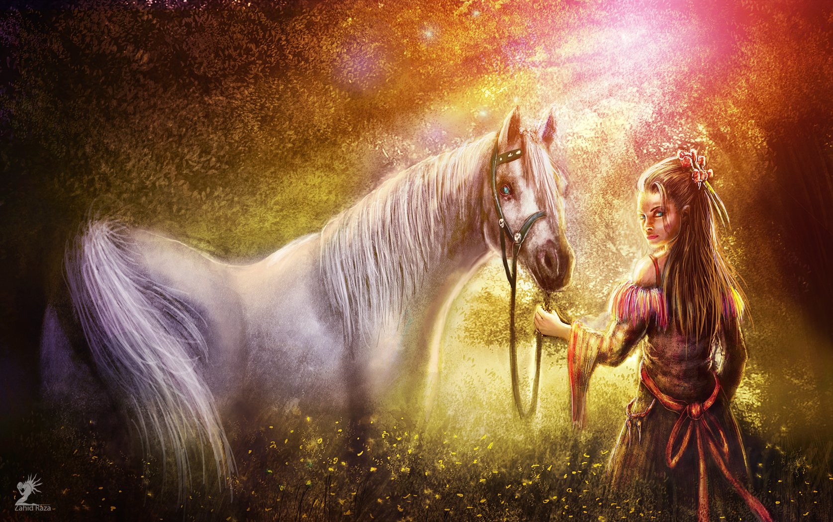 Download Magical Forest Horse Child Fantasy Woman Wallpaper by Zahid Raza Khan