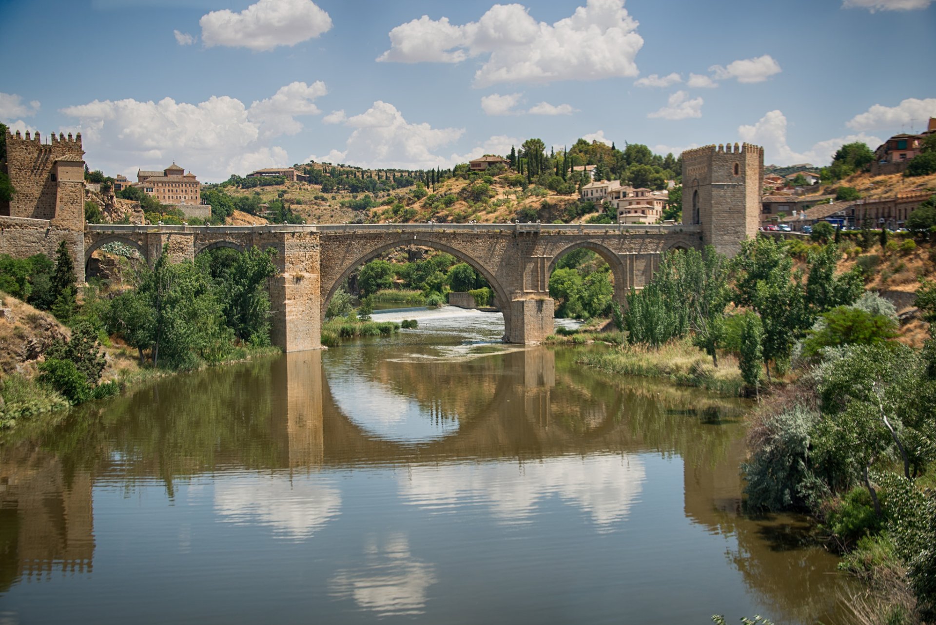 Download Puente De San Martín Reflection River Toledo Spain Man Made Bridge HD Wallpaper
