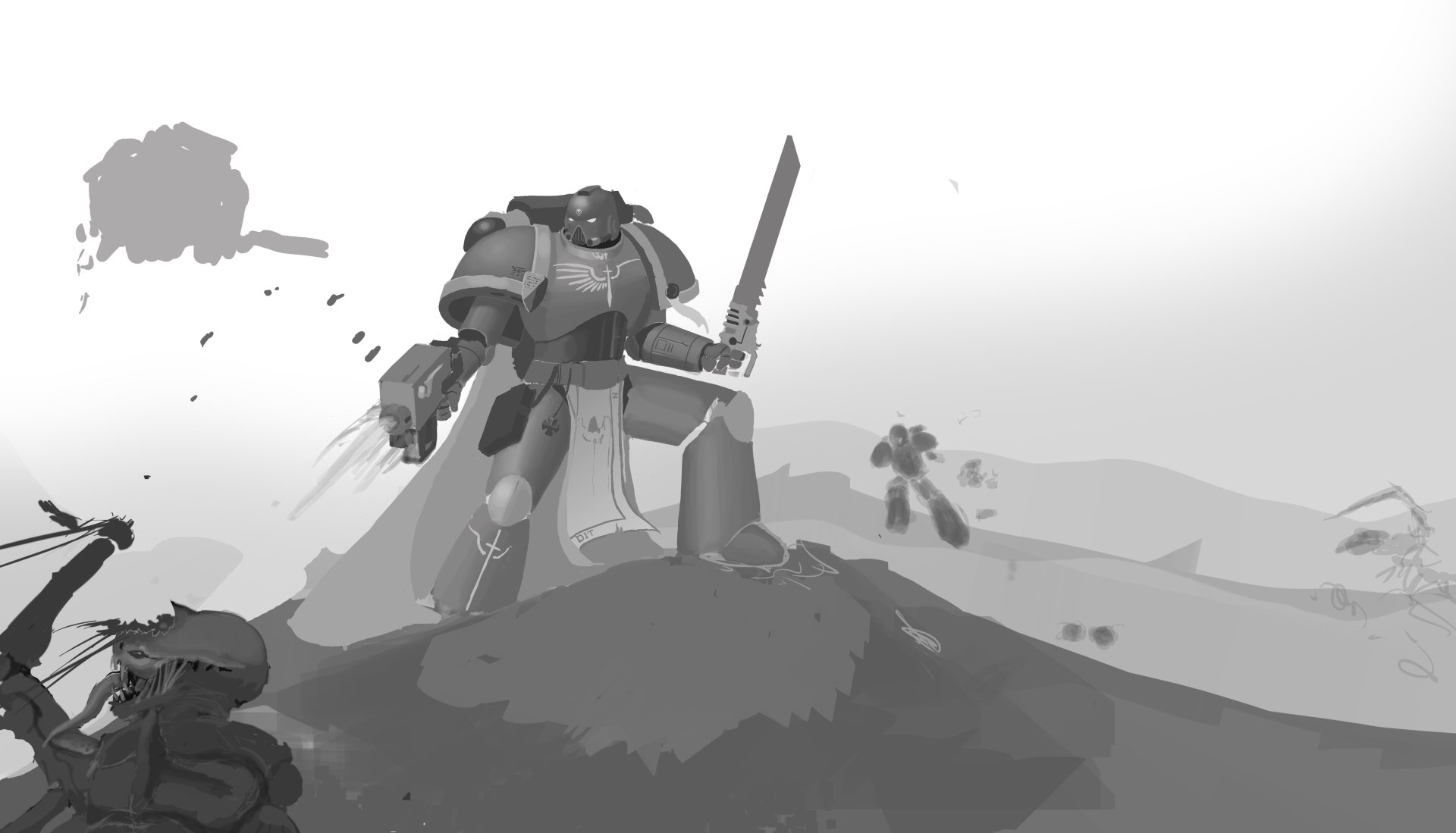 Download Black & White Space Marine Video Game Warhammer 40k 4k Ultra HD Wallpaper