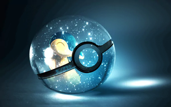 Cyndaquil from Pokémon is encased in a glowing Poké Ball, surrounded by a cosmic backdrop. This vibrant HD wallpaper captures the charm of this beloved anime character.