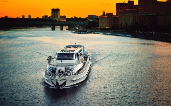 Man Made Moscow Cities Russia Boat Evening City Sunset Ship River HD Wallpaper | Background Image