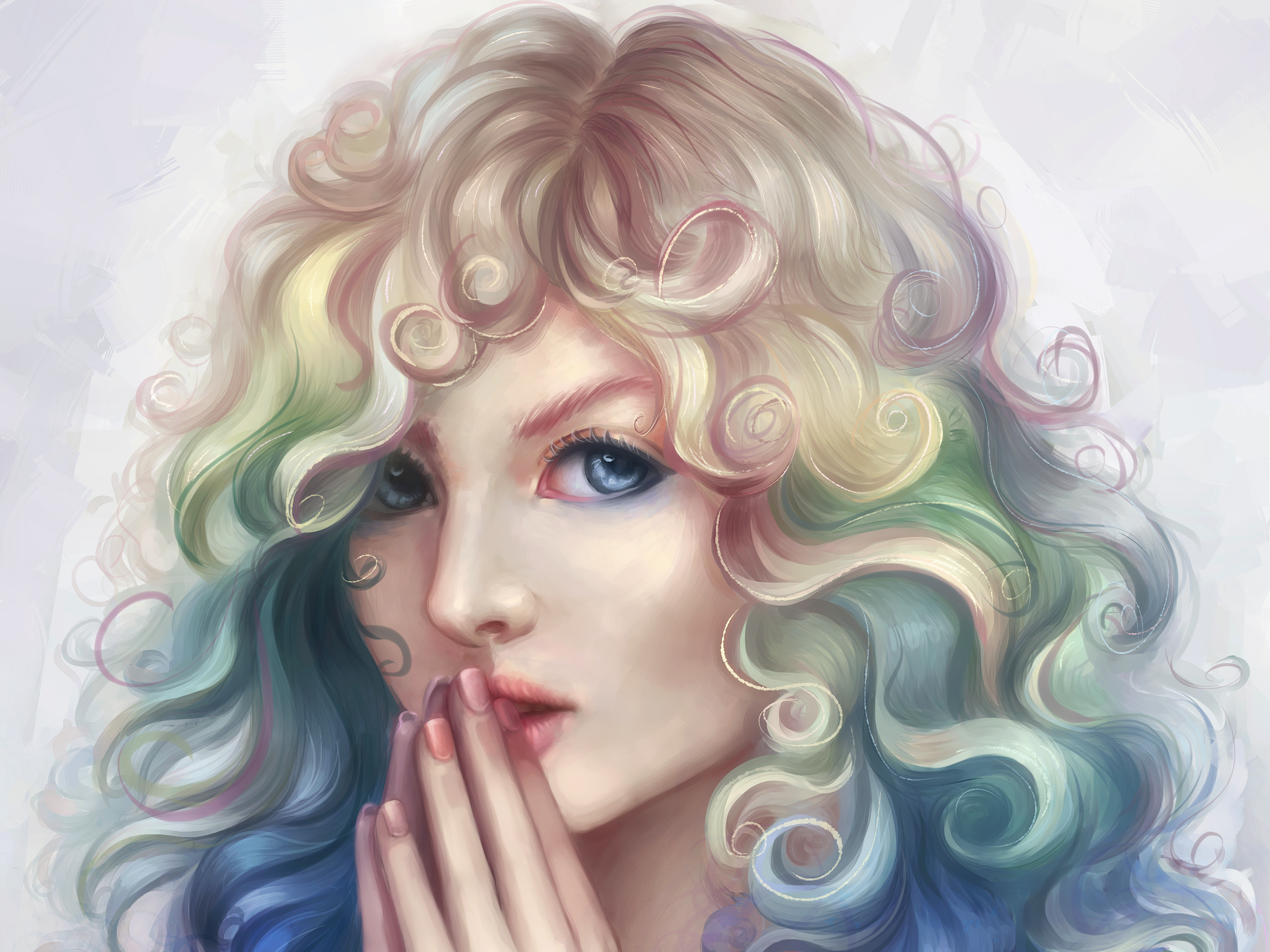 Painting of Curly-Haired Girl by Marfyta