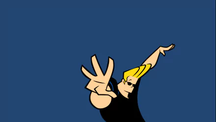 HD desktop wallpaper featuring Johnny Bravo striking a confident pose against a solid blue background.