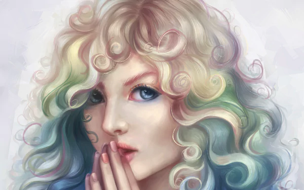 blue eyes close-up curl artistic painting HD Desktop Wallpaper | Background Image