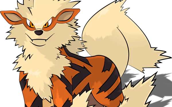 HD desktop wallpaper featuring the Pokémon Arcanine, depicted with bright, fiery colors against a simple background.