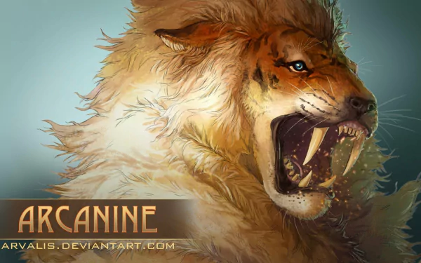 HD wallpaper of Arcanine, a majestic Pokémon resembling a ferocious, roaring lion with rich, golden fur.