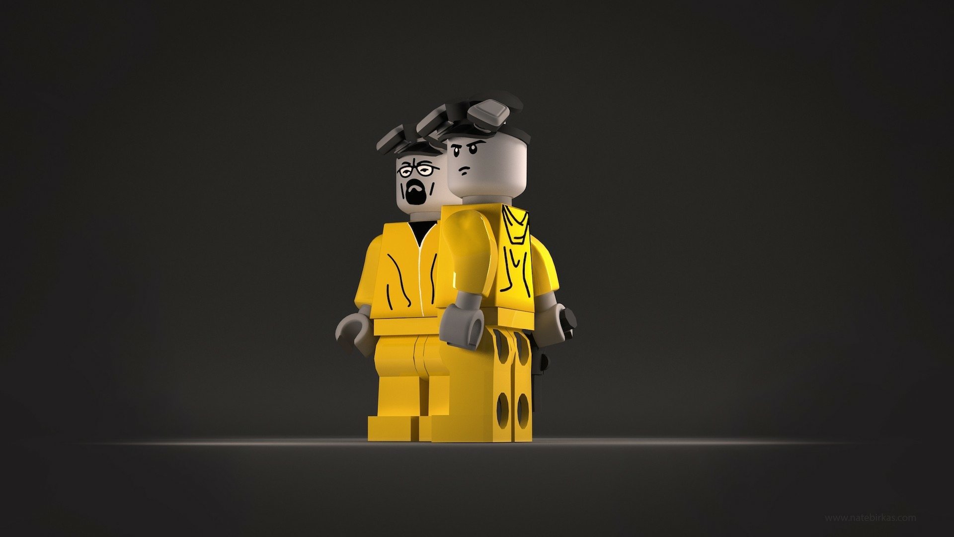 HD PC desktop wallpaper featuring simple LEGO figures styled as characters from the TV show Breaking Bad against a dark background.