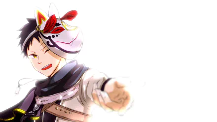 A vibrant HD wallpaper featuring Obi from Akagami no Shirayuki-hime (Snow White With The Red Hair), showcasing his playful expression and unique mask design.