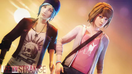 Chloe Price and Max Caulfield from the video game Life Is Strange are depicted together in this HD wallpaper, exuding friendship and adventure against a vibrant backdrop.