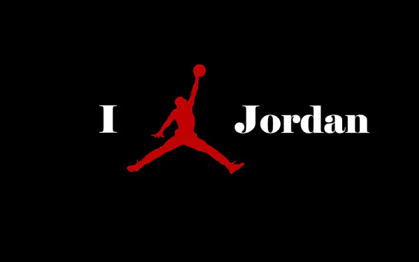 HD desktop wallpaper featuring the red silhouette of the Michael Jordan logo between the words I and Jordan on a black background, symbolizing a love for the iconic sports figure.