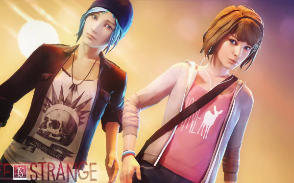 Chloe Price and Max Caulfield from the video game Life Is Strange are depicted together in this HD wallpaper, exuding friendship and adventure against a vibrant backdrop.