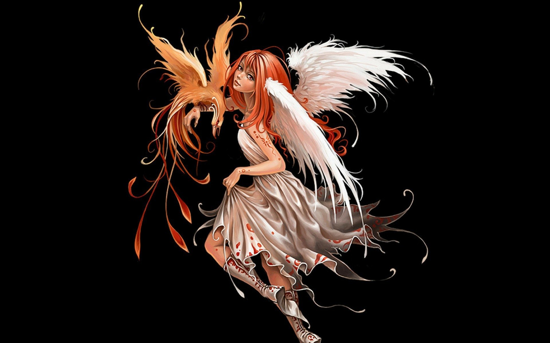 Radiant Red-Haired Angel & Fiery Bird Fantasy HD Wallpaper by Anna ...