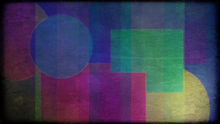 HD PC desktop wallpaper featuring colorful abstract shapes, including overlapping circles and rectangles, with a textured, vibrant background.