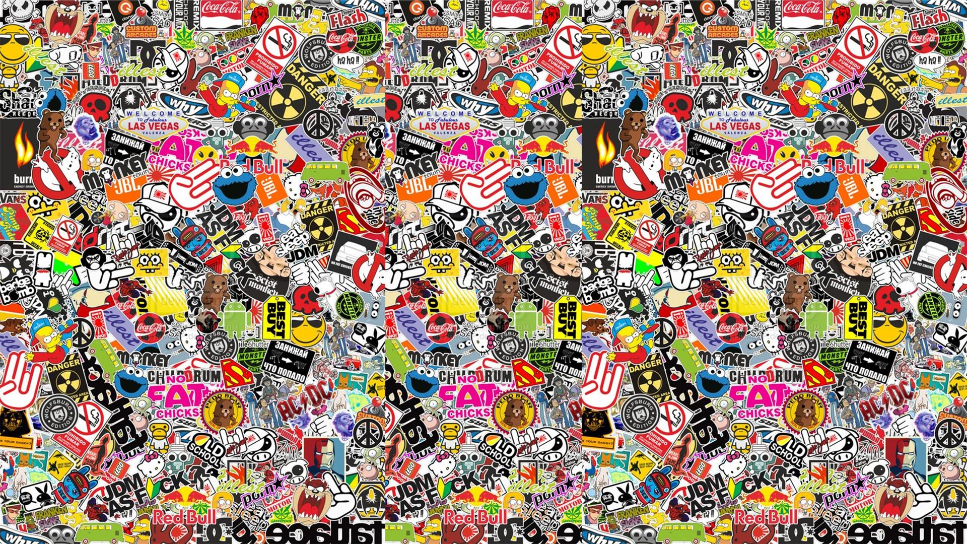 Vibrant Sticker Bomb Wallpaper - HD Sticker Collage Desktop Background