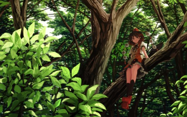 Anime Touhou Aya Shameimaru Short Hair Tree Pointed Ears Brown Eyes Hat HD Wallpaper | Background Image