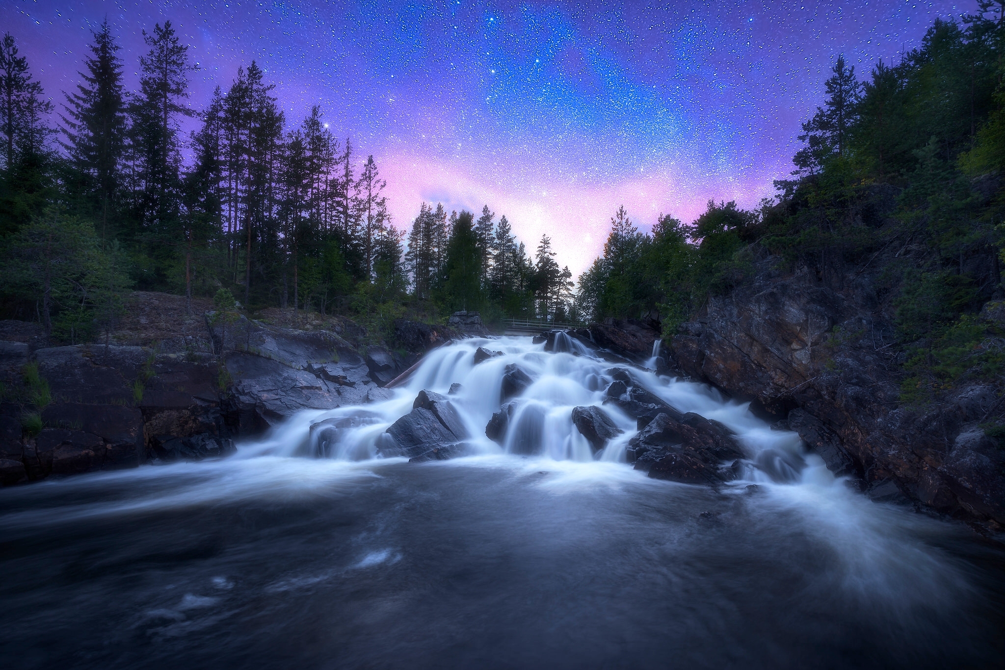 Download Norway Starry Sky Star Sky Nature Waterfall HD Wallpaper