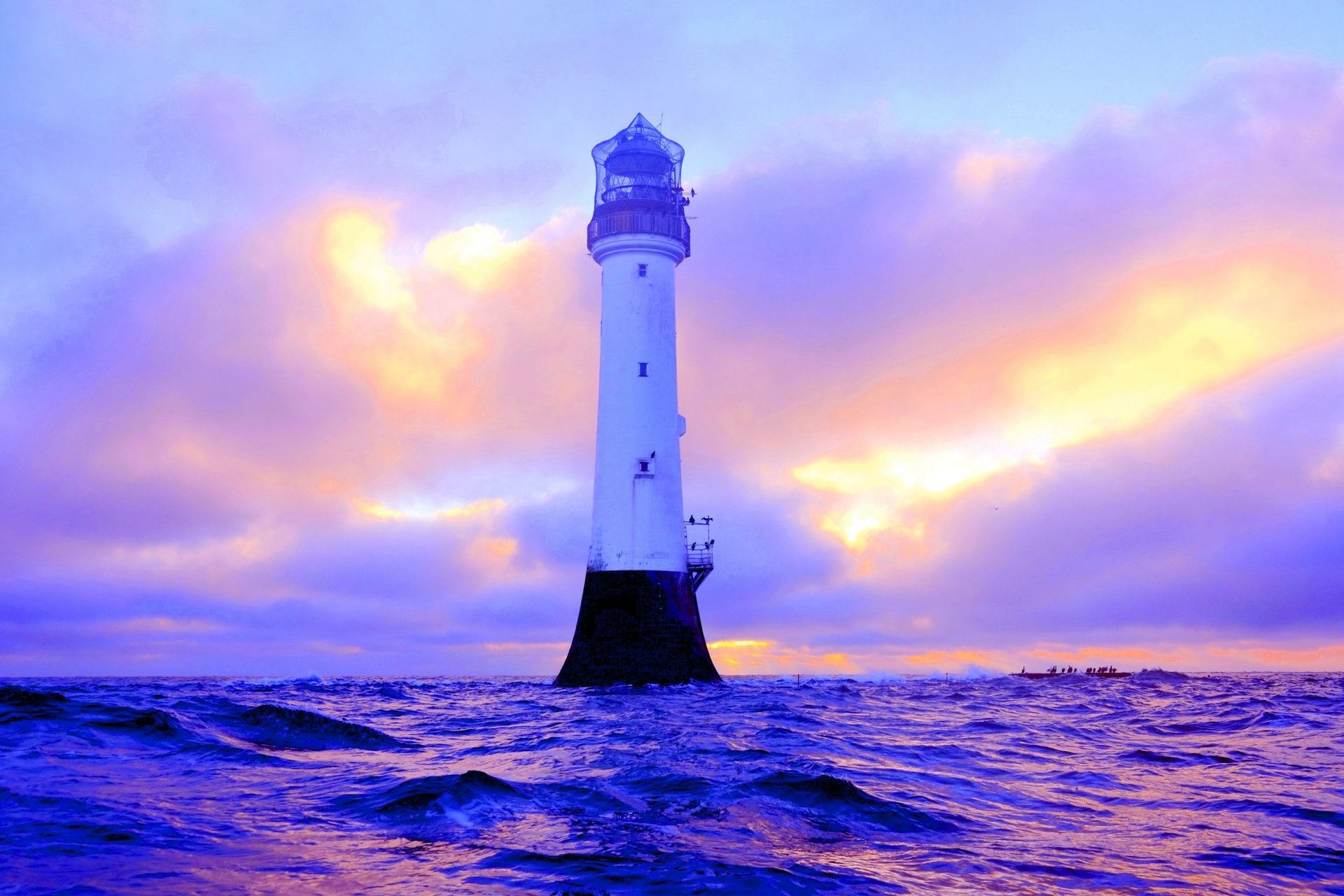 Download Horizon Sunset Sky Ocean Man Made Lighthouse HD Wallpaper ...