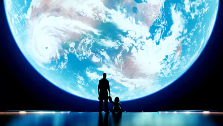 HD wallpaper featuring Winston from Overwatch, gazing at Earth from a futuristic setting. This captivating video game-themed background highlights the detailed globe and character in a stunning, vibrant scene.