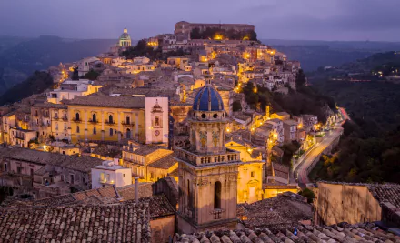  Town in Sicily, Italy at Night