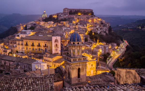  Town in Sicily, Italy at Night