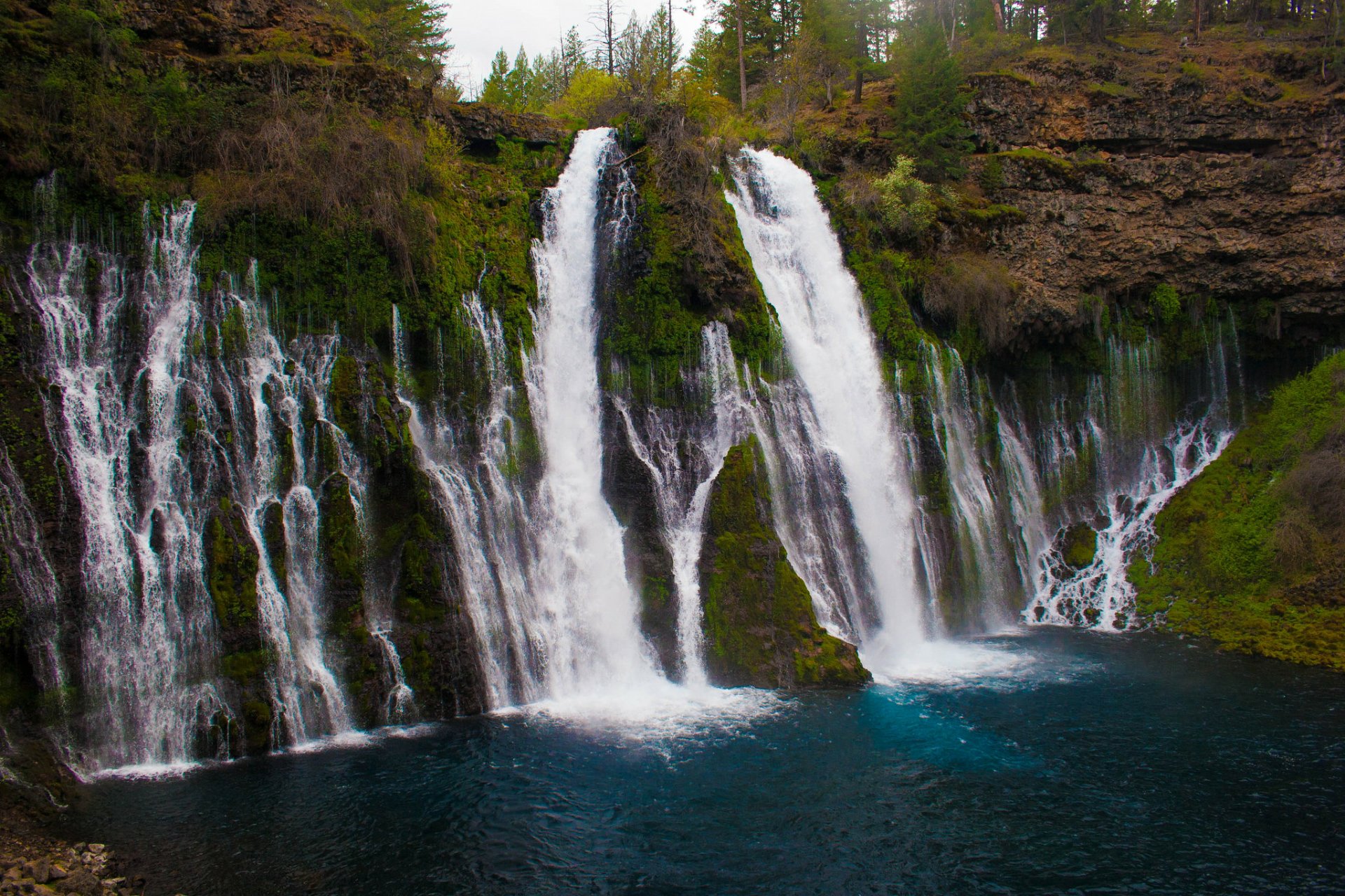 Download California Cliff Nature Waterfall Burney Falls HD Wallpaper